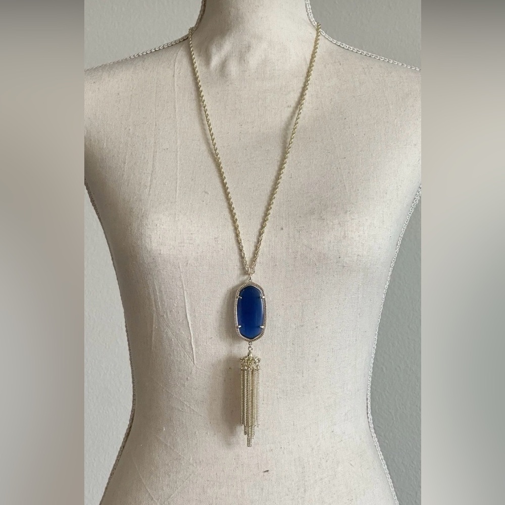 Kendra Scott Rayne Gold Long Pendant Tassel Necklace With Navy Stone - NEW!